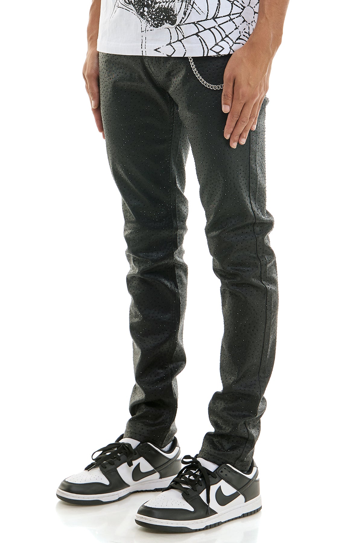 Men's Void Rhinestone Skinny Jeans - Waxed Studded Denim | KNB3448