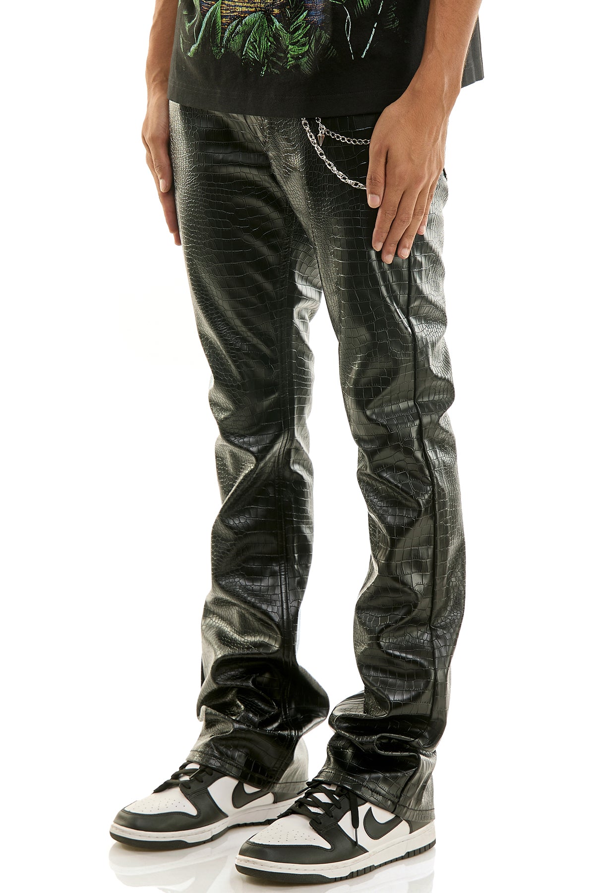 midas rare python coating エンボス加工 pants Men's Python PU Skinny Flare Pants - Black Faux Leather | KNB3471