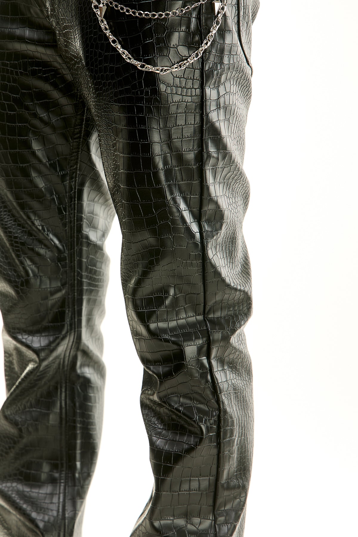 Men's Python PU Skinny Flare Pants - Black Faux Leather | KNB3471