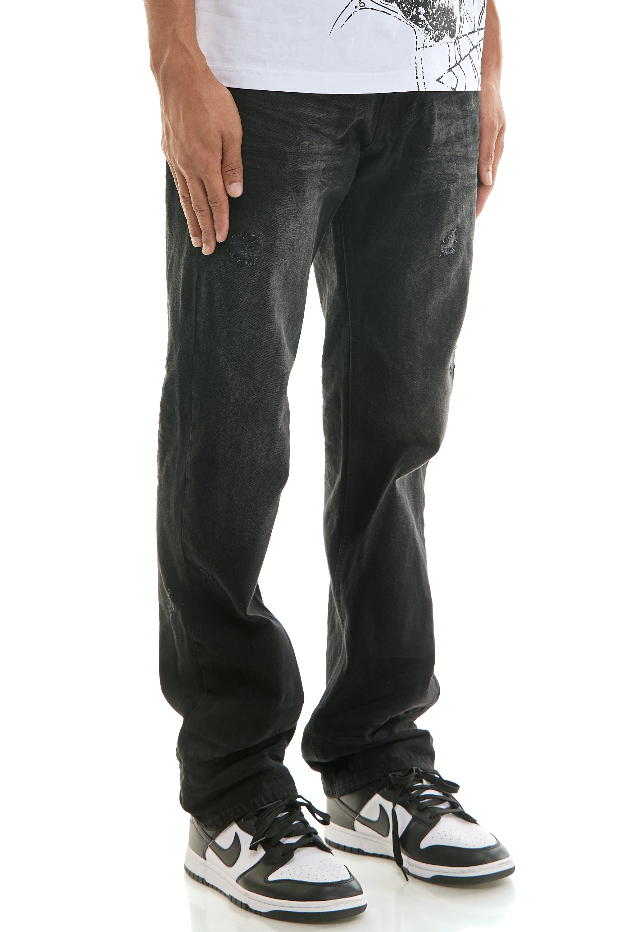 Men's Distressed Slim Fit Jeans - Black & Blue Faded Stretch Denim