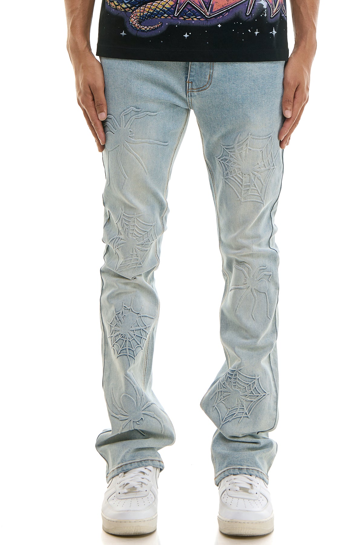 Men's Venom Skinny Flare Jeans - Light Blue Spiderweb Denim