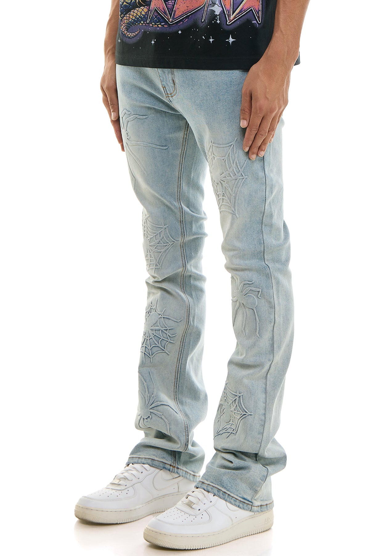 Men's Venom Skinny Flare Jeans - Light Blue Spiderweb Denim