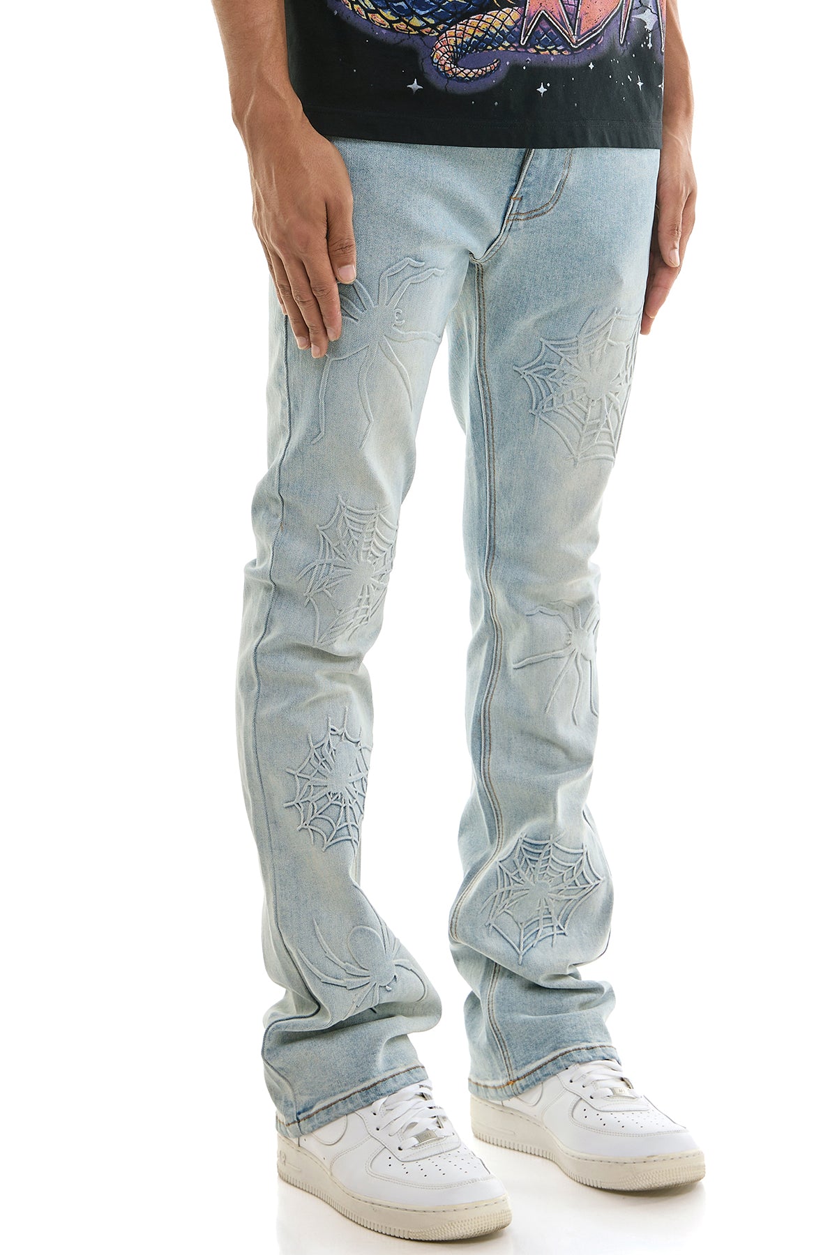 Men's Venom Skinny Flare Jeans - Light Blue Spiderweb Denim