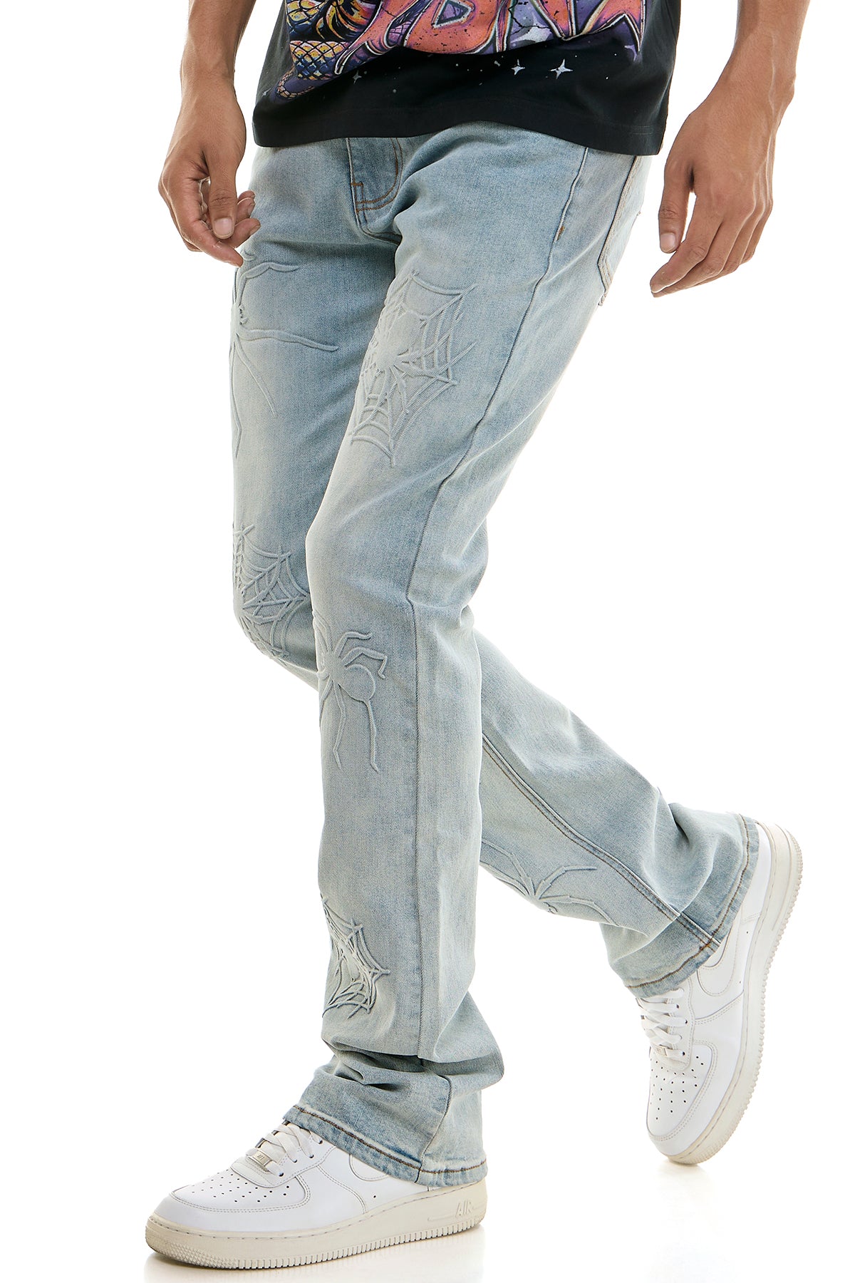 Men's Venom Skinny Flare Jeans - Light Blue Spiderweb Denim
