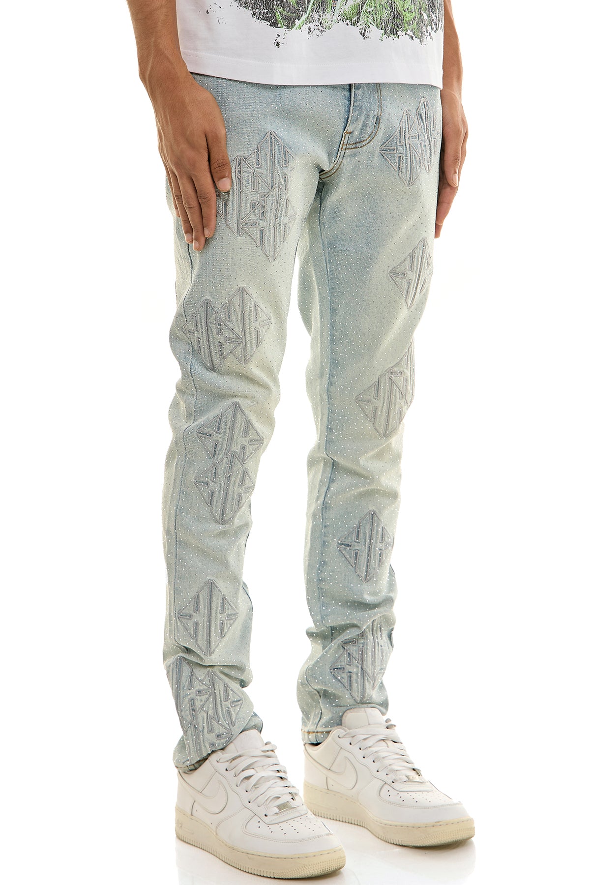 Sigil Rhinestone Skinny Jeans - Embroidered Patch Denim | KND4886 – KDNK