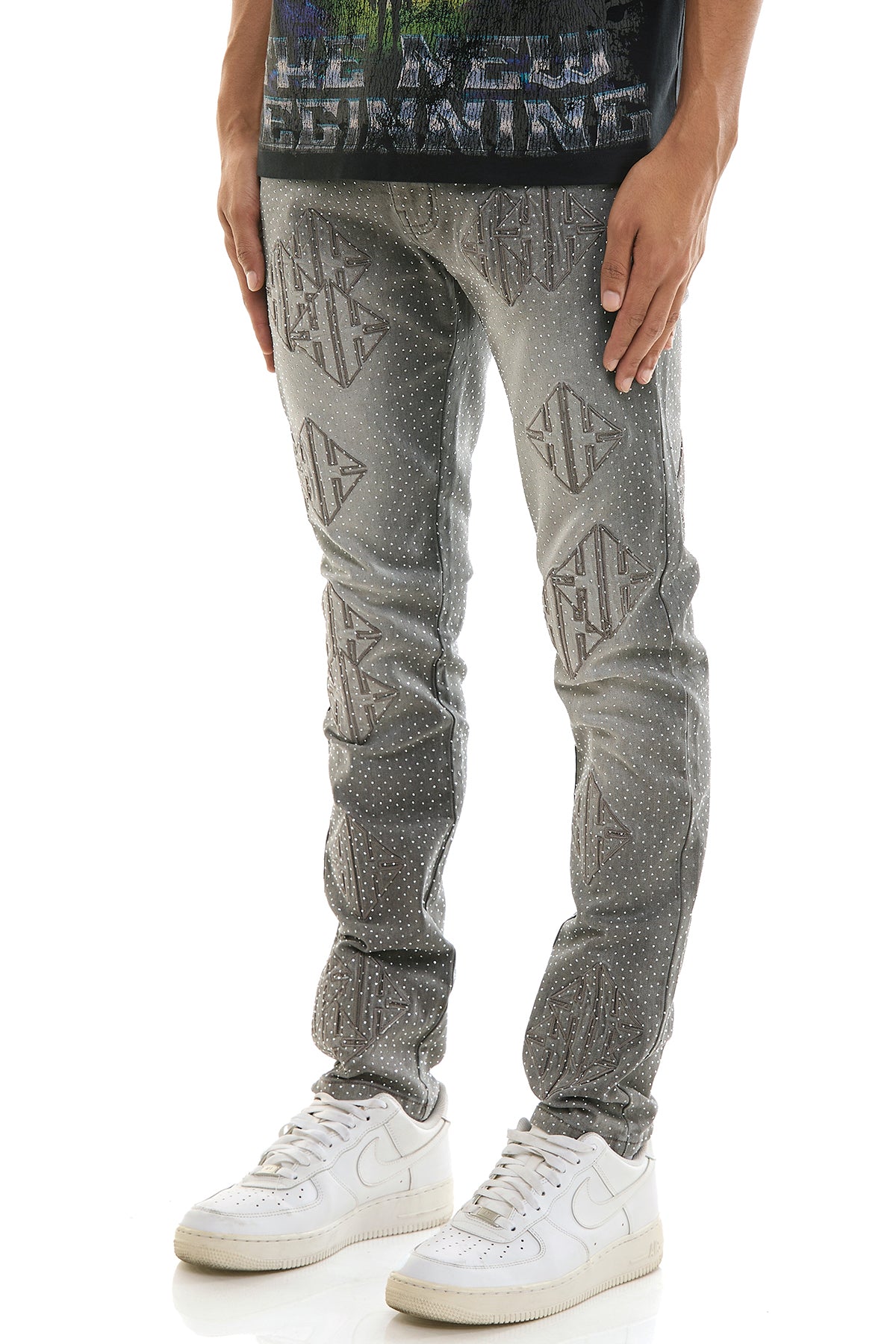 Sigil Rhinestone Skinny Jeans - Embroidered Patch Denim | KND4886 – KDNK