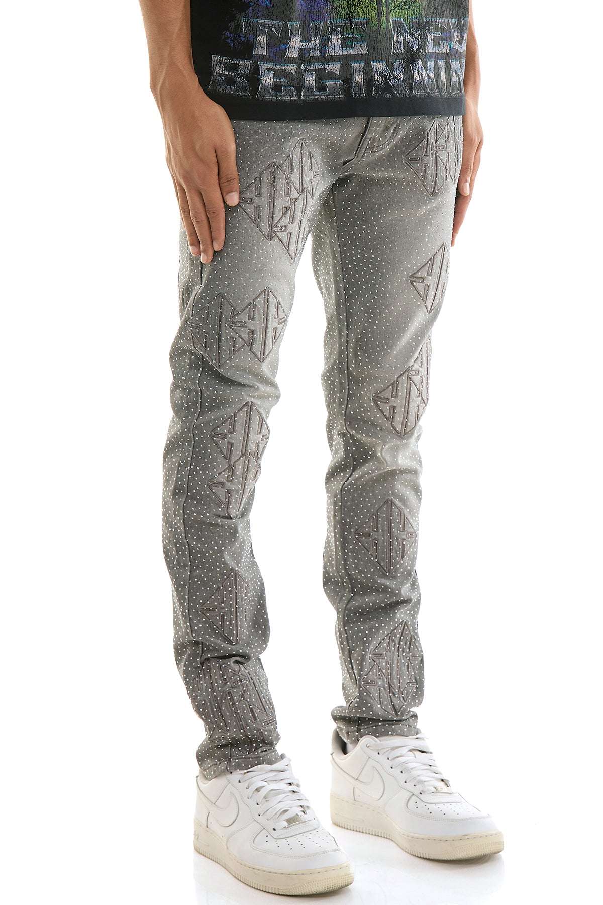 Sigil Rhinestone Skinny Jeans - Embroidered Patch Denim | KND4886 – KDNK