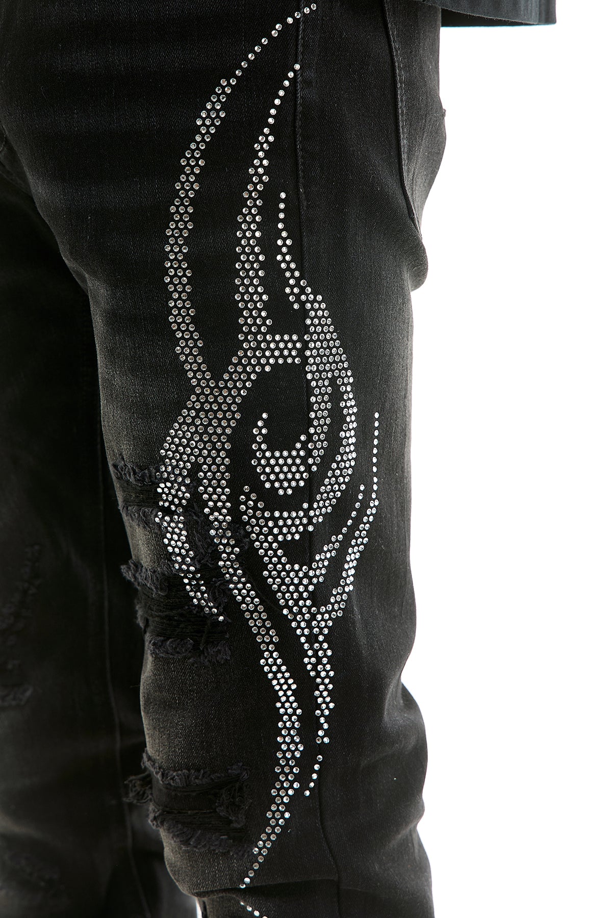 Men's Tribal Rhinestone Skinny Jeans - Black Studded Denim