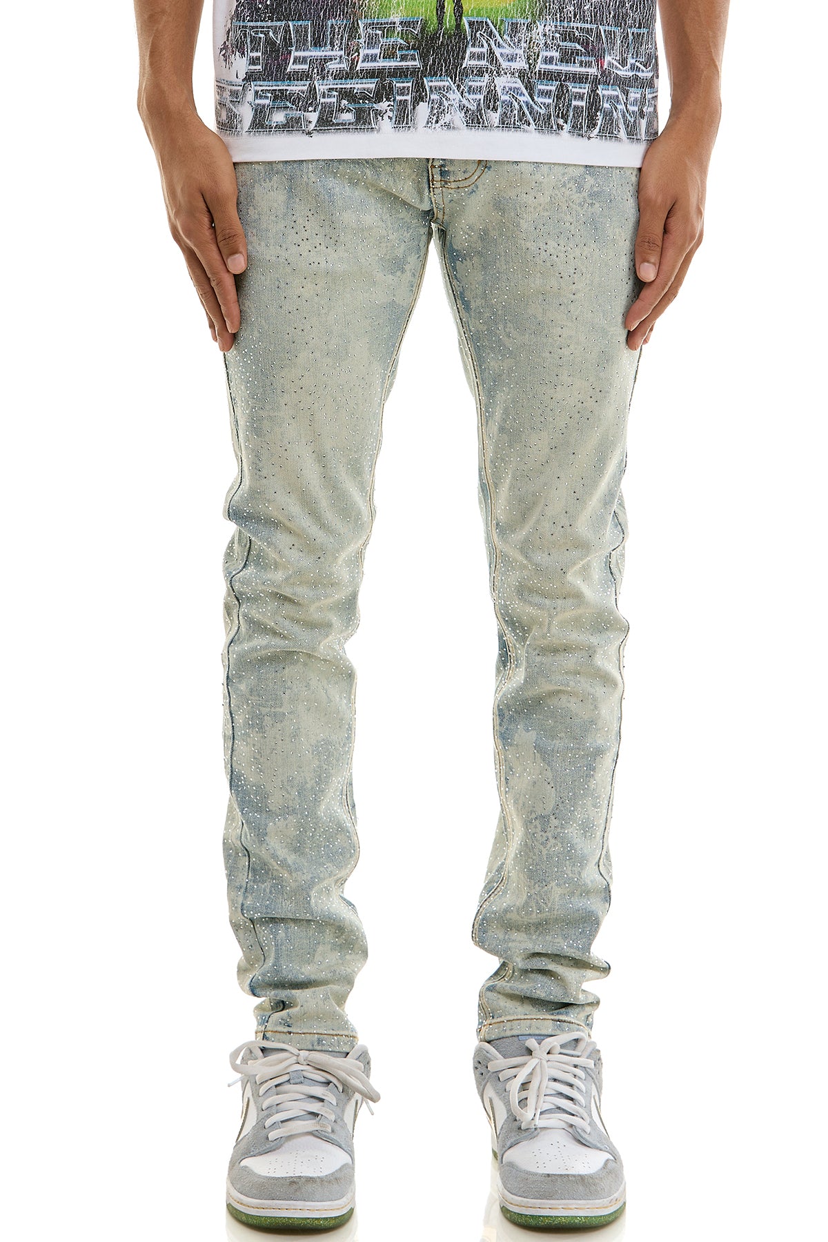 Men's Frost Rhinestone Skinny Jeans - Ice Blue Sparkle Denim