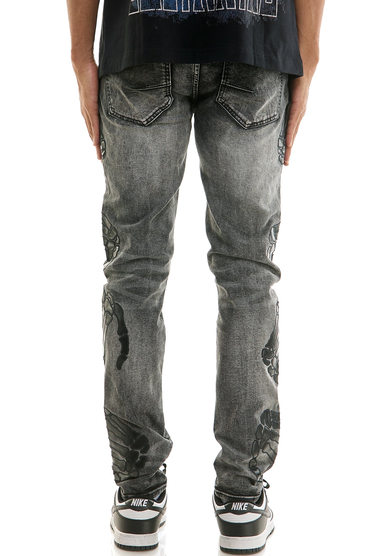 Men's Grim Skinny Jeans - Skeleton Hand Embroidered Denim
