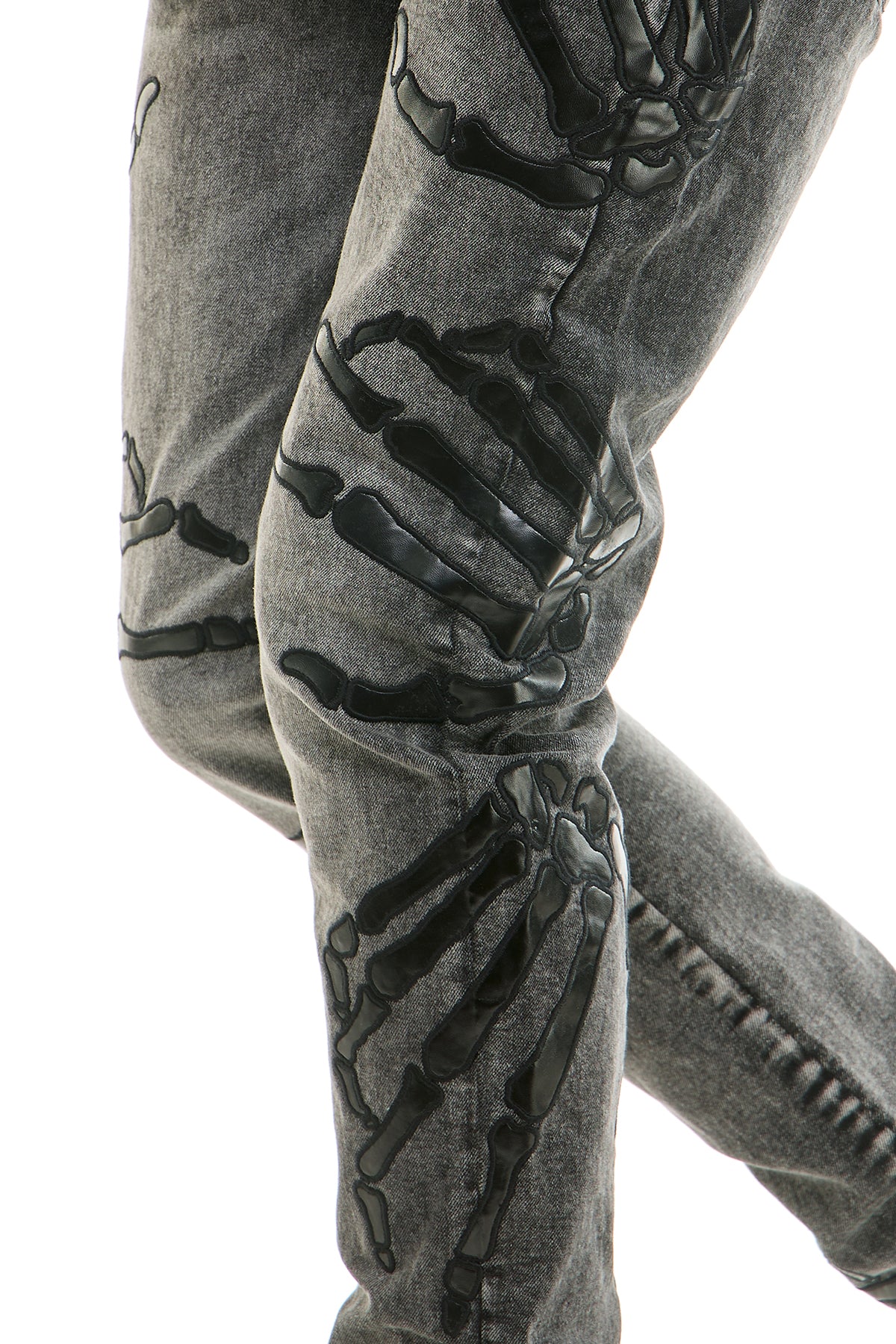 Men's Grim Skinny Jeans - Skeleton Hand Embroidered Denim