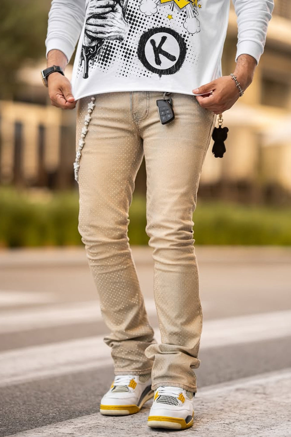 RHINESTONE FLARE JEANS