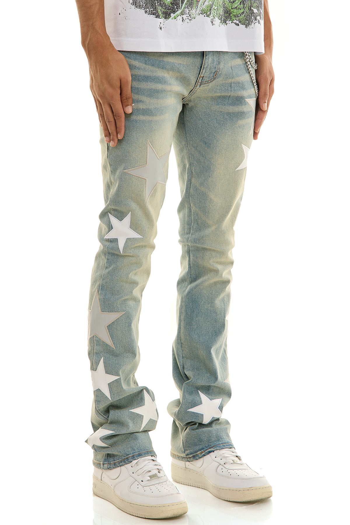 Men's Astro Skinny Flare Jeans - Light Blue Star Patch Denim