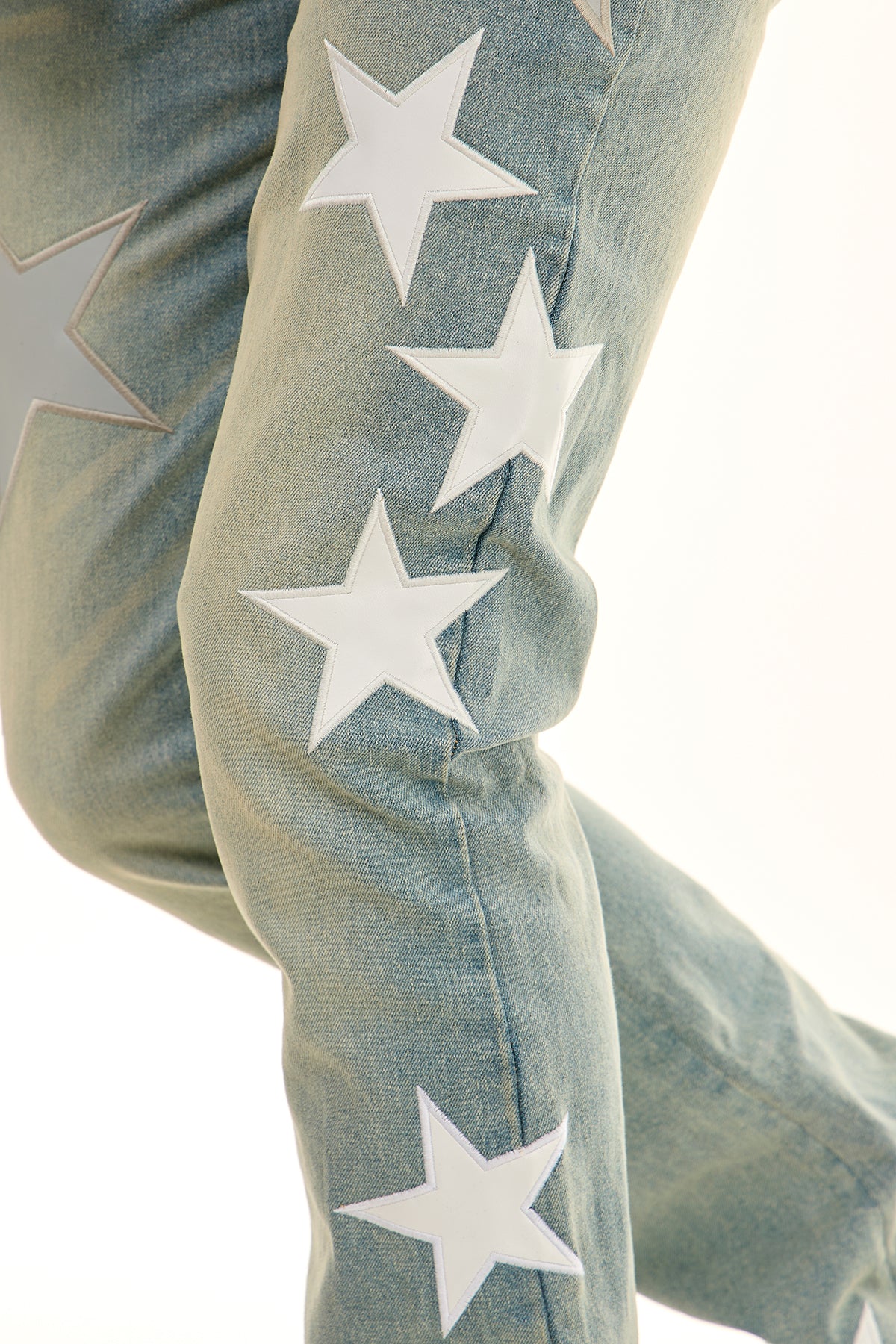 Men's Astro Skinny Flare Jeans - Light Blue Star Patch Denim