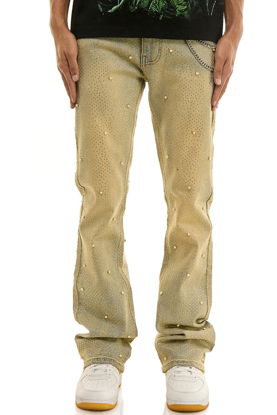 PEARL RHINESTONE FLARE JEANS