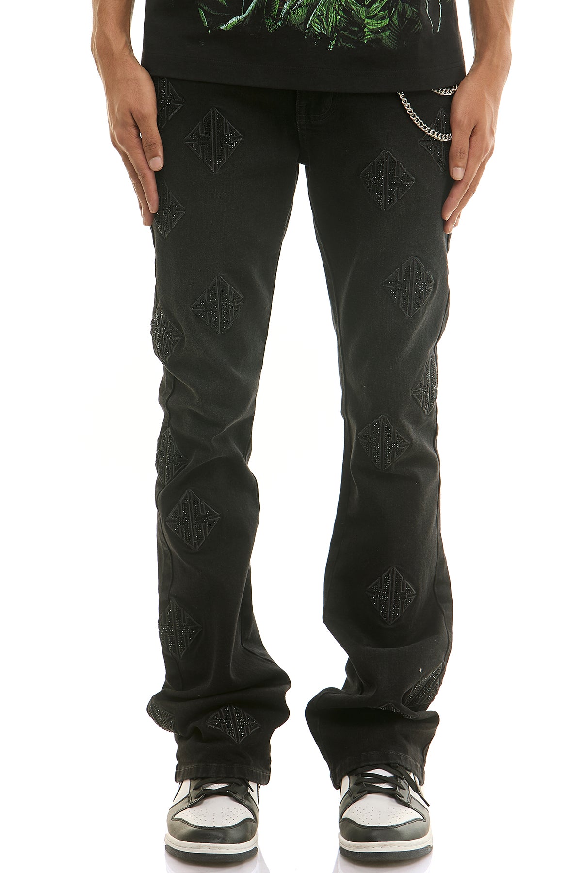 Men's Monogram Rhinestone Flare Jeans - Black Diamond Denim | KND4931 ...