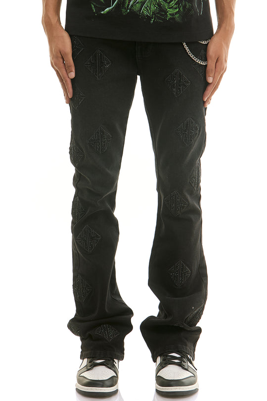 MONOGRAM RHINESTONE FLARE JEANS
