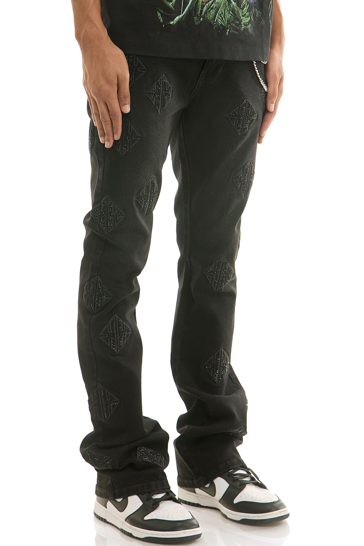 Men's Monogram Rhinestone Flare Jeans - Black Diamond Denim | KND4931 ...