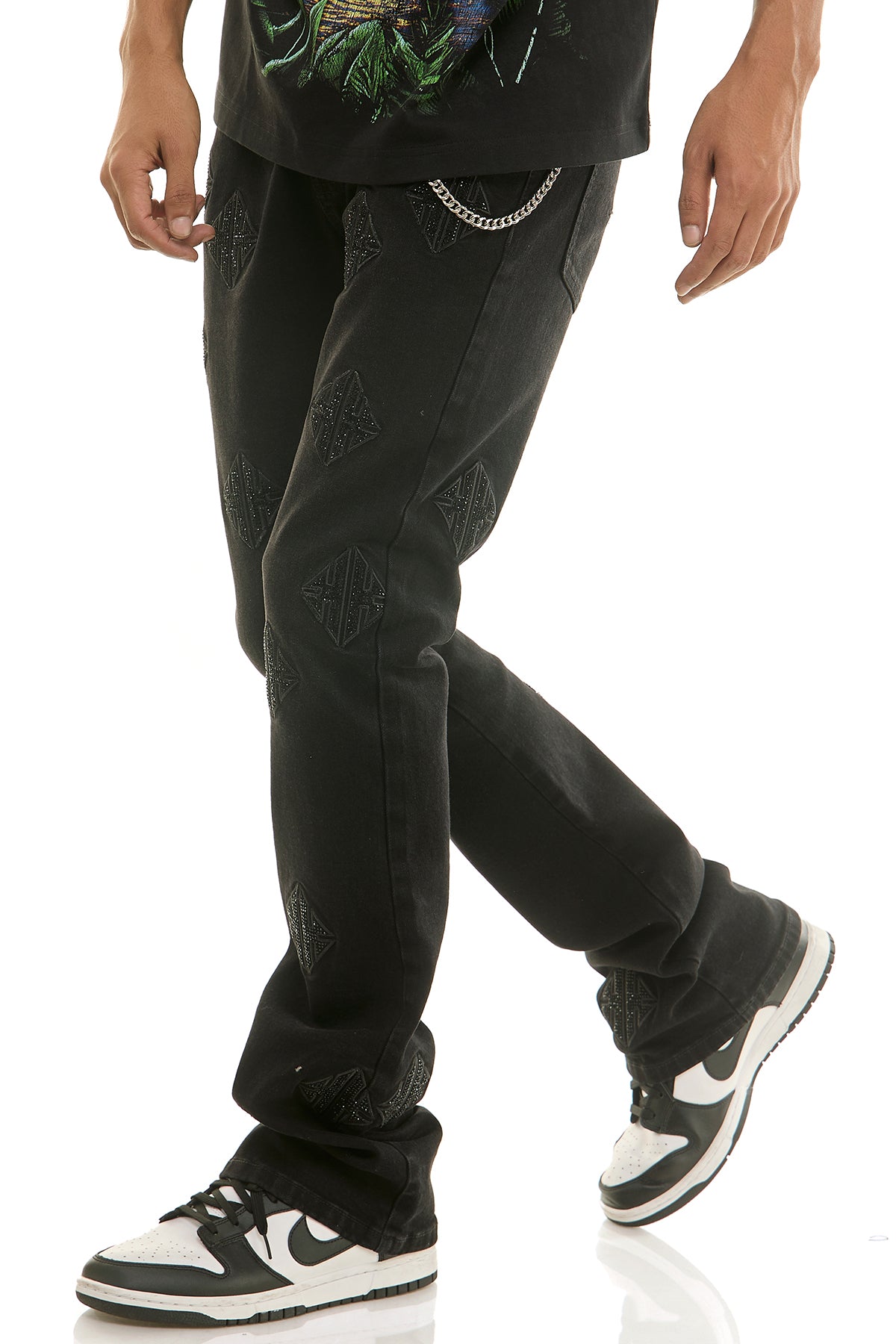 Men's Monogram Rhinestone Flare Jeans - Black Diamond Denim | KND4931 ...