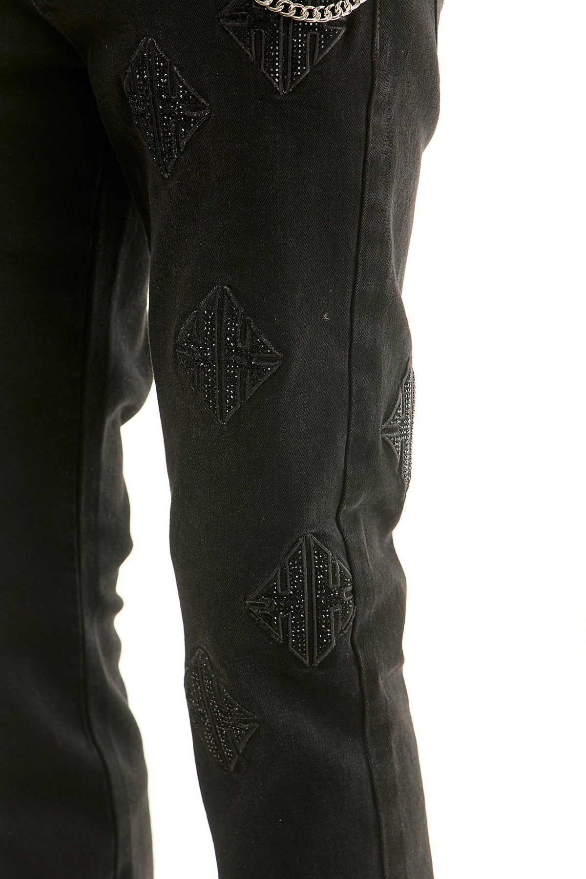 Men's Monogram Rhinestone Flare Jeans - Black Diamond Denim | KND4931 ...