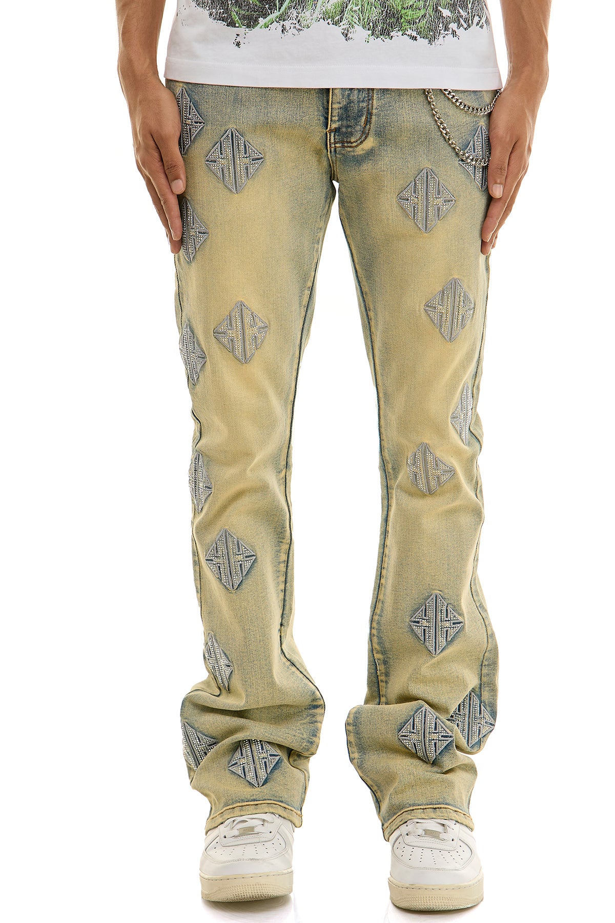 Men's Monogram Rhinestone Flare Jeans - Blue Diamond Denim | KND4931 – KDNK