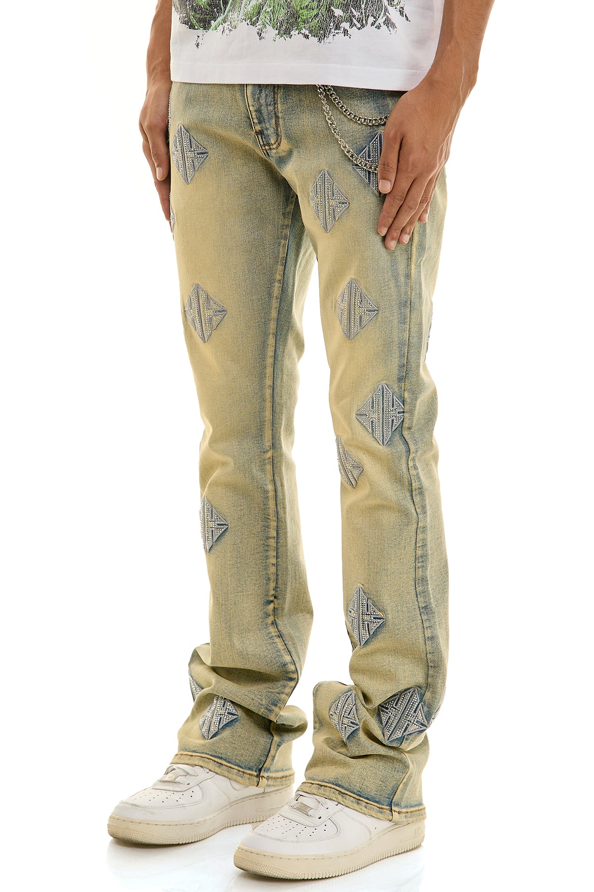 Men's Monogram Rhinestone Flare Jeans - Blue Diamond Denim | KND4931 – KDNK