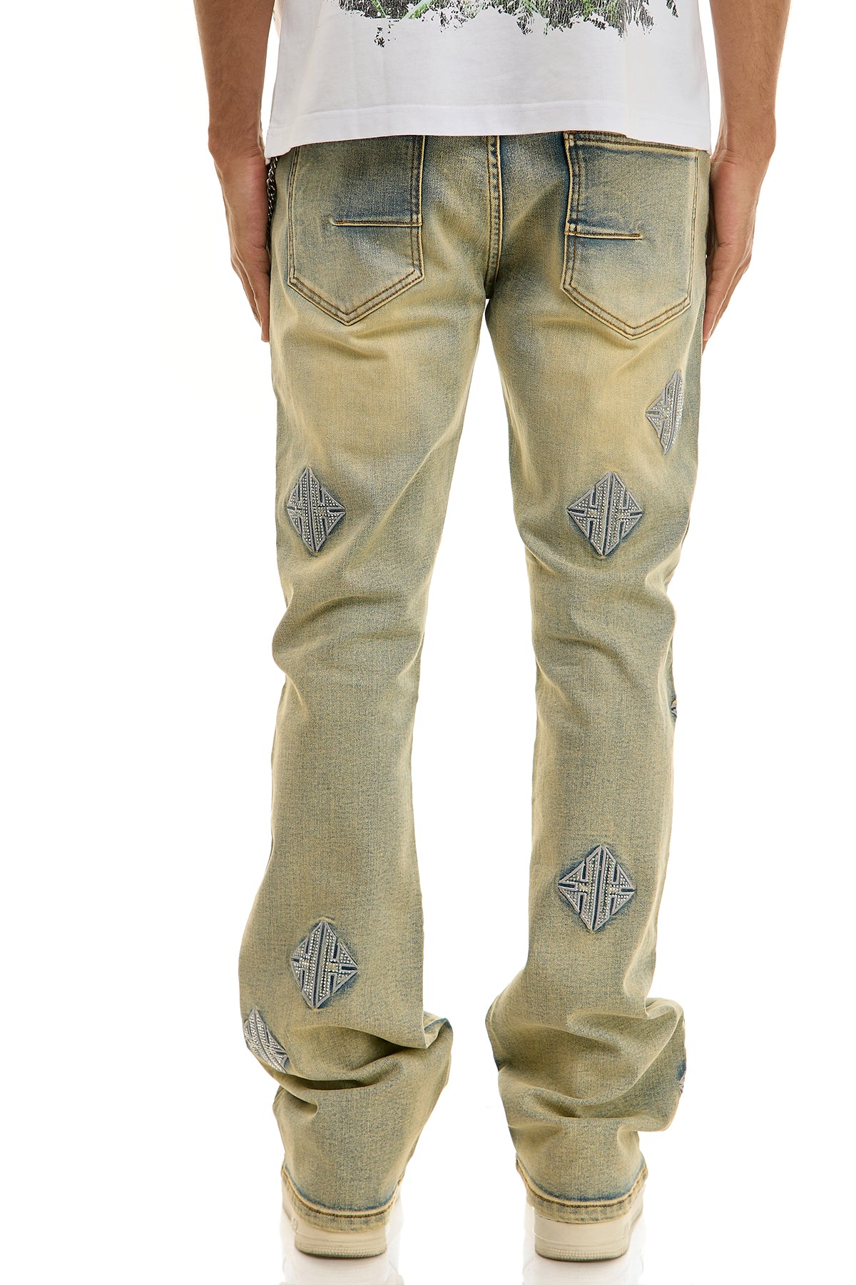 Men's Monogram Rhinestone Flare Jeans - Blue Diamond Denim | KND4931 – KDNK