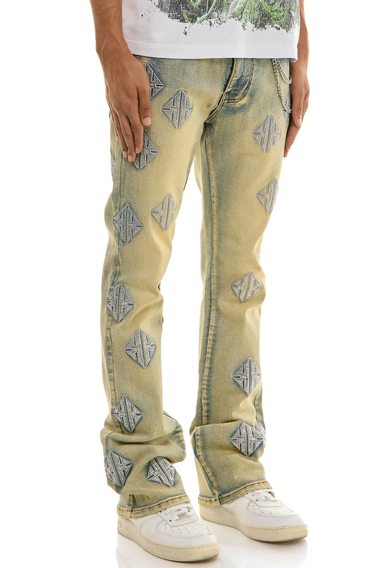 MONOGRAM RHINESTONE FLARE JEANS
