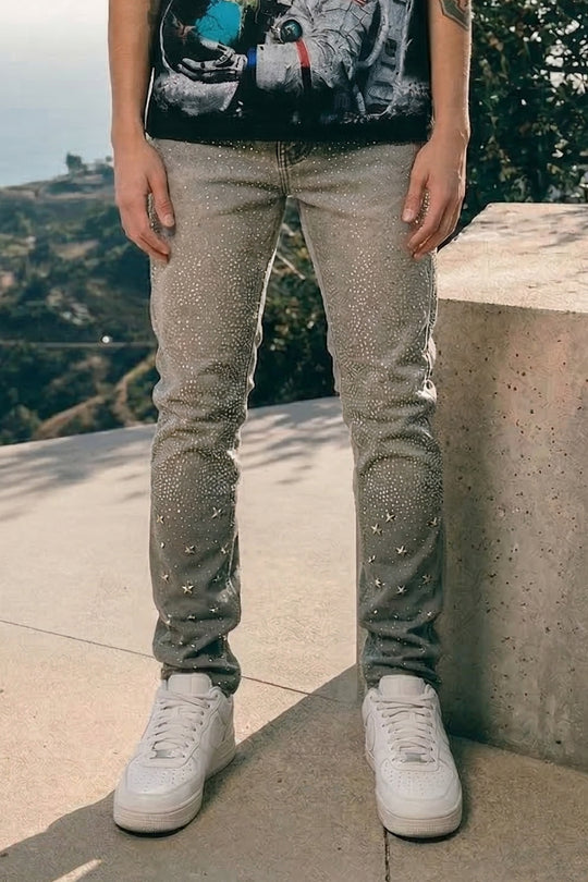 STUD RHINESTONE SKINNY JEANS