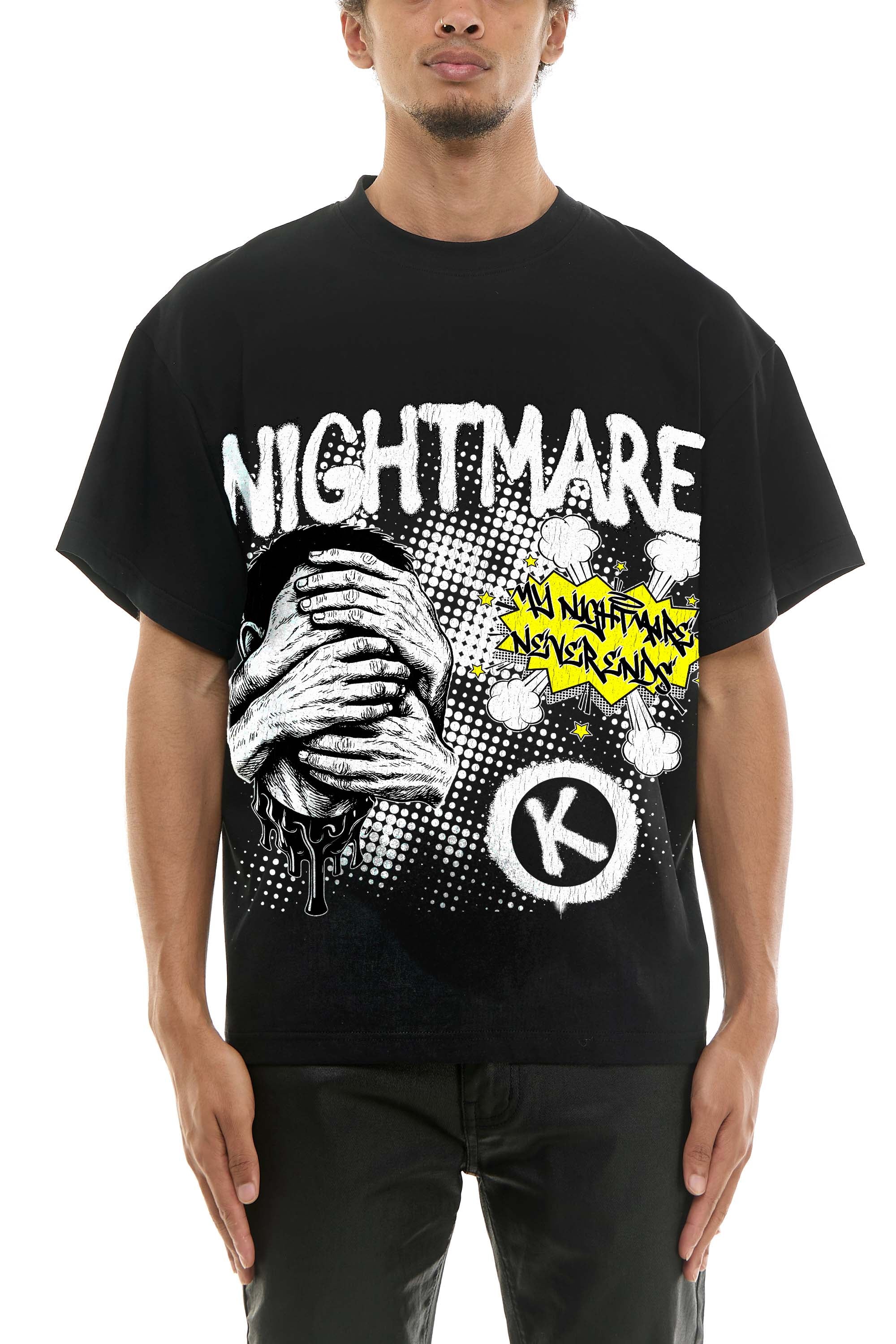 Men's Black Nightmare Graphic T-Shirt - Boxy Fit Streetwear Tee