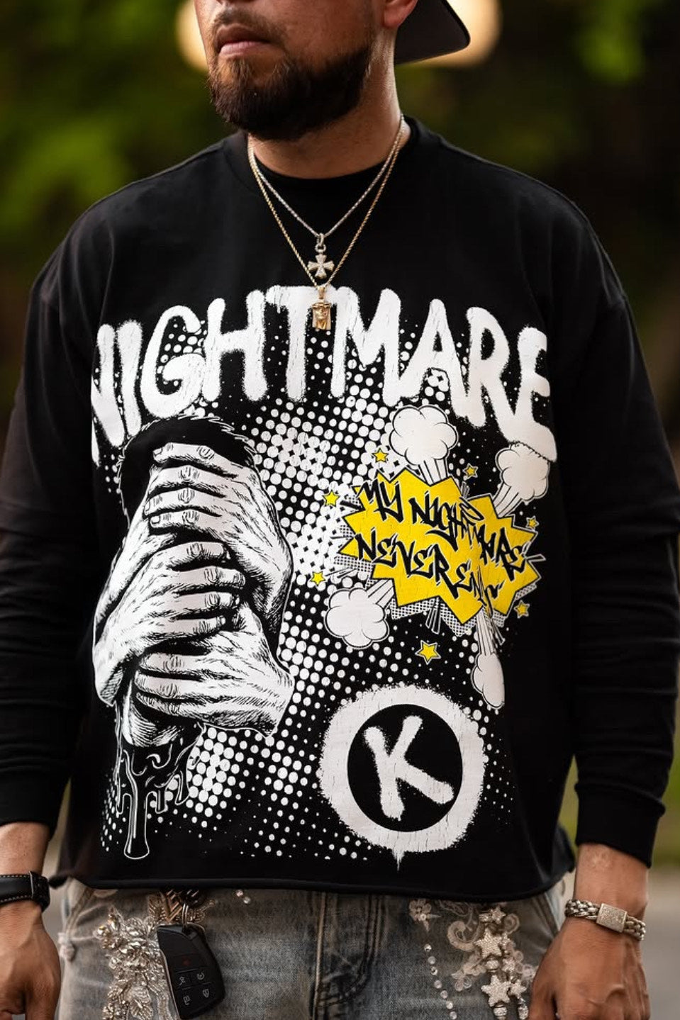 k*r様 DONK グラフィック Tシャツ ネイビー　11747391 Men's Black Nightmare Graphic T-Shirt - Boxy Fit Streetwear Tee