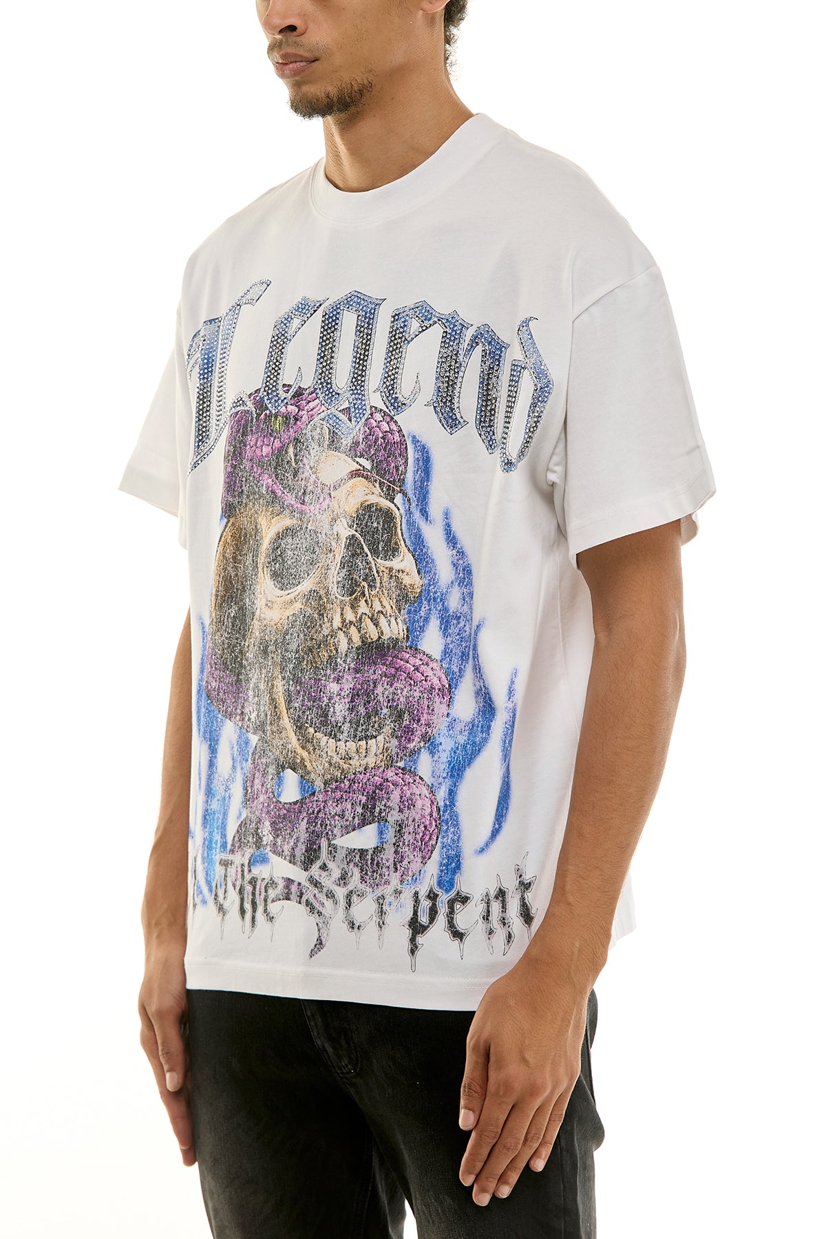トップス Jentlouis Rhinestone T-Shirt Men's Legend Rhinestone T-Shirt - White | KNT064 – KDNK