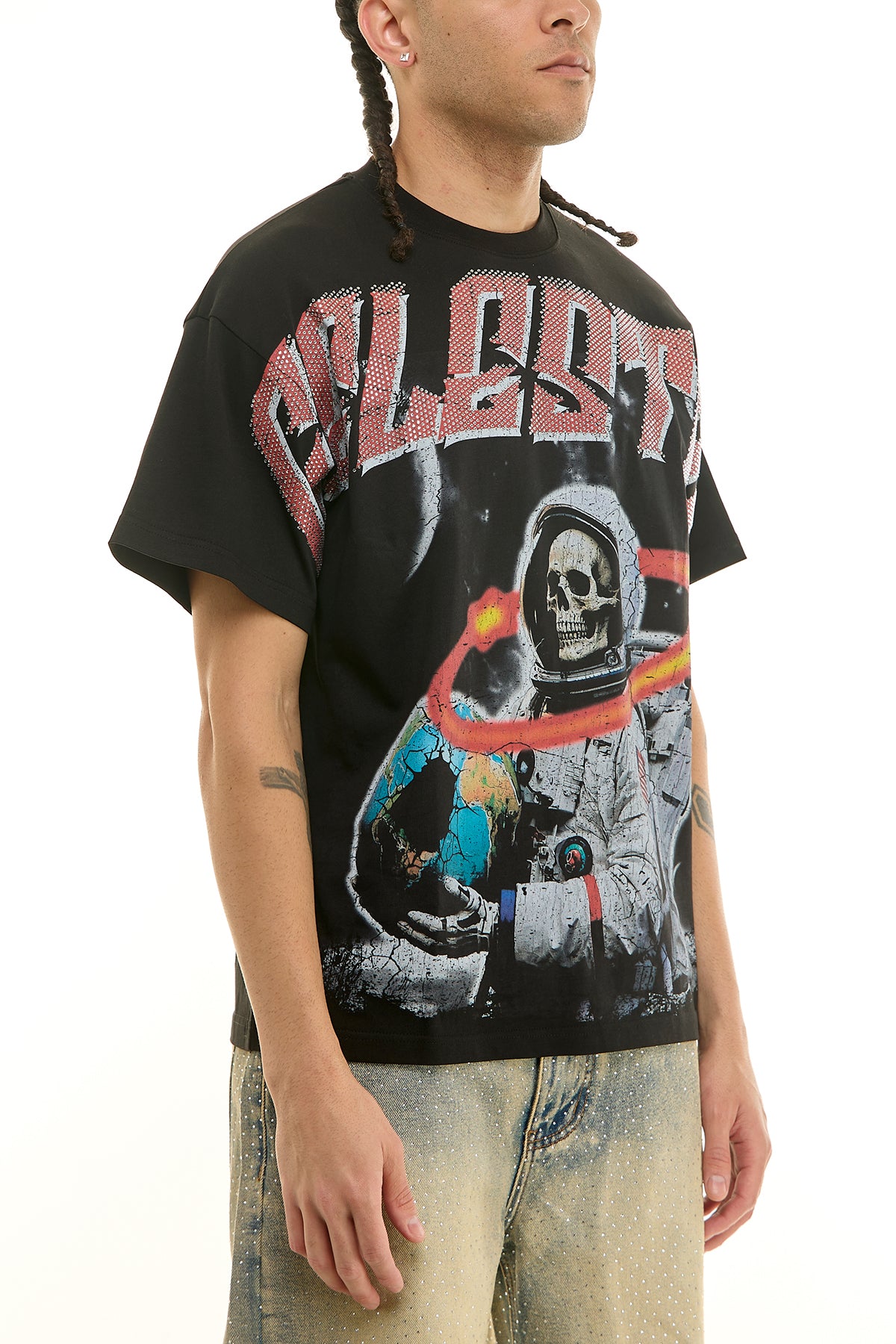 Men's Celestial Rhinestone T-Shirt - Black | KNT083 – KDNK