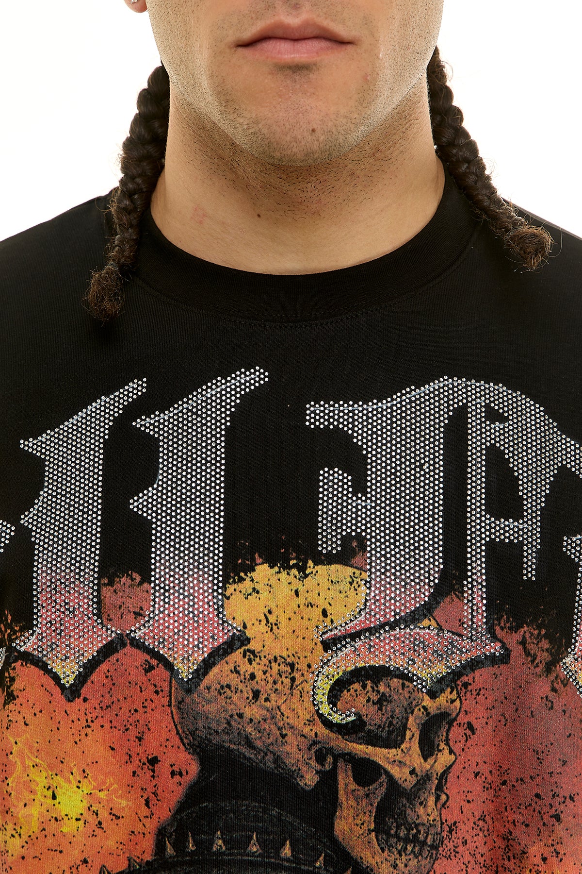 Men's Hell Fire Rhinestone T-Shirt - Black & White | KNT096 – KDNK