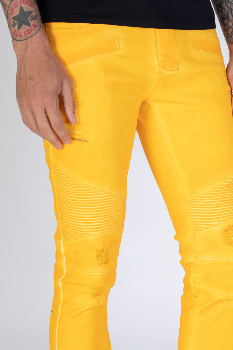 Spray Washed Moto Skinny Jeans (Yellow) (3934697947238)