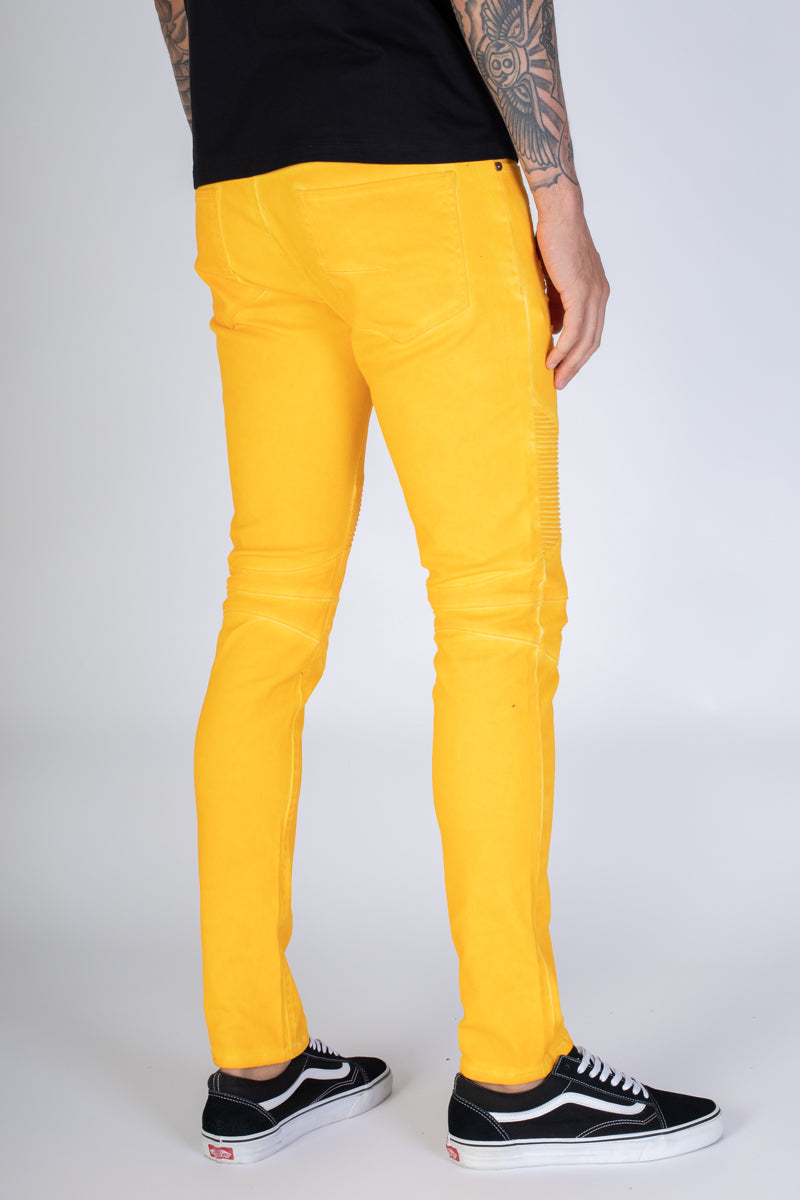 Spray Washed Moto Skinny Jeans (Yellow) (3934697947238)