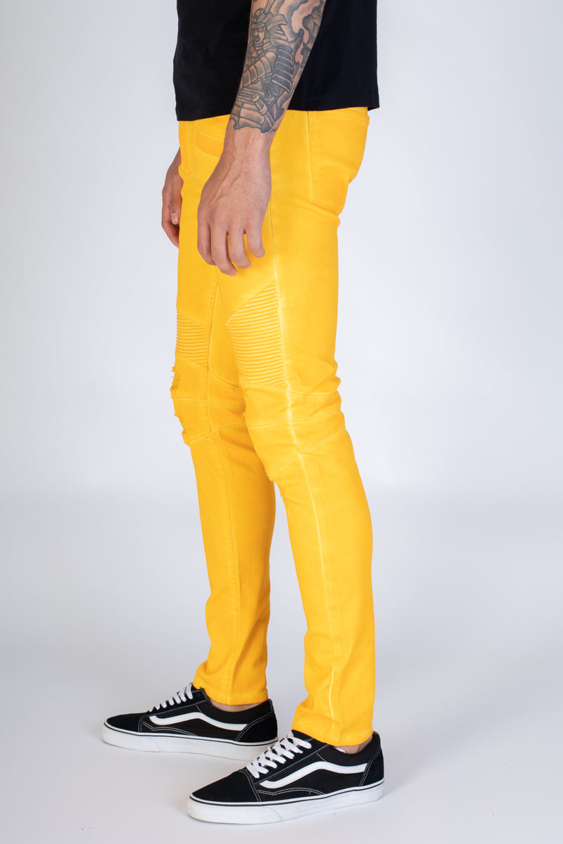 Spray Washed Moto Skinny Jeans (Yellow) (3934697947238)