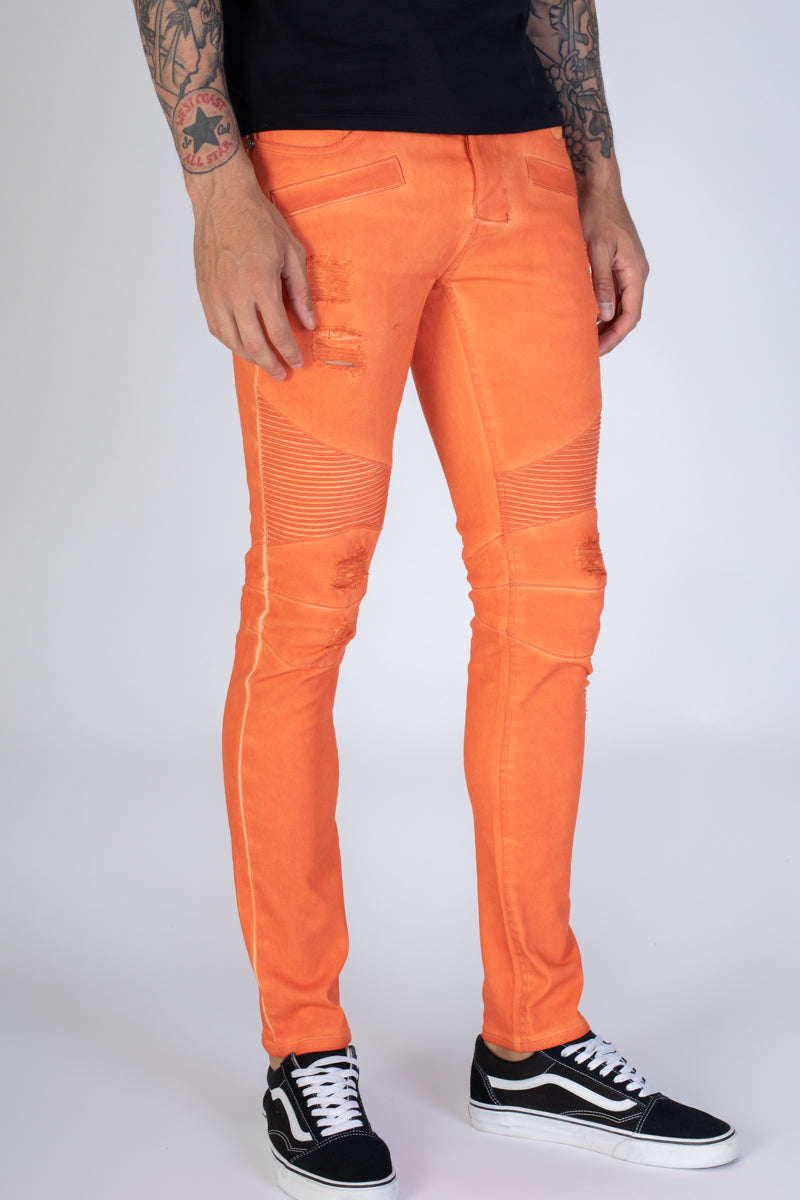 Spray Washed Moto Skinny Jeans (Orange) (3934698995814)