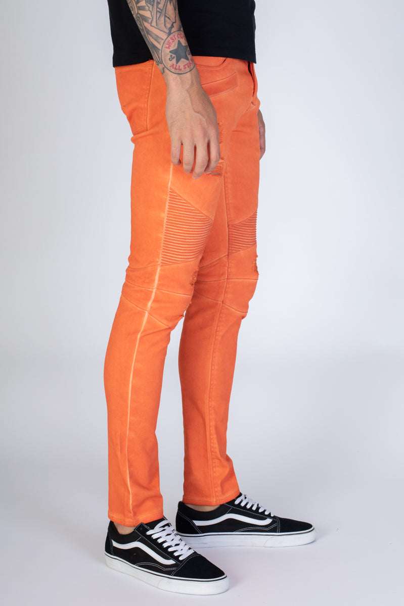 Spray Washed Moto Skinny Jeans (Orange) (3934698995814)