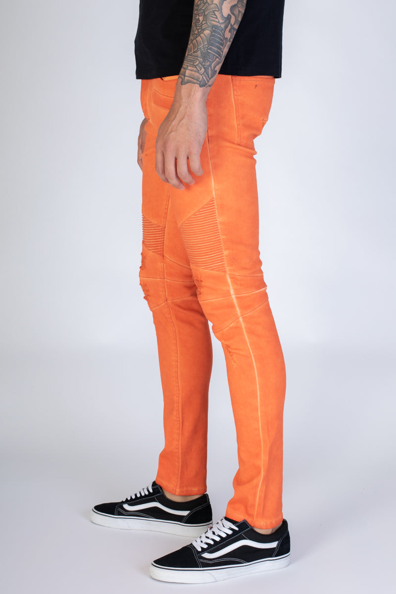 Spray Washed Moto Skinny Jeans (Orange) (3934698995814)