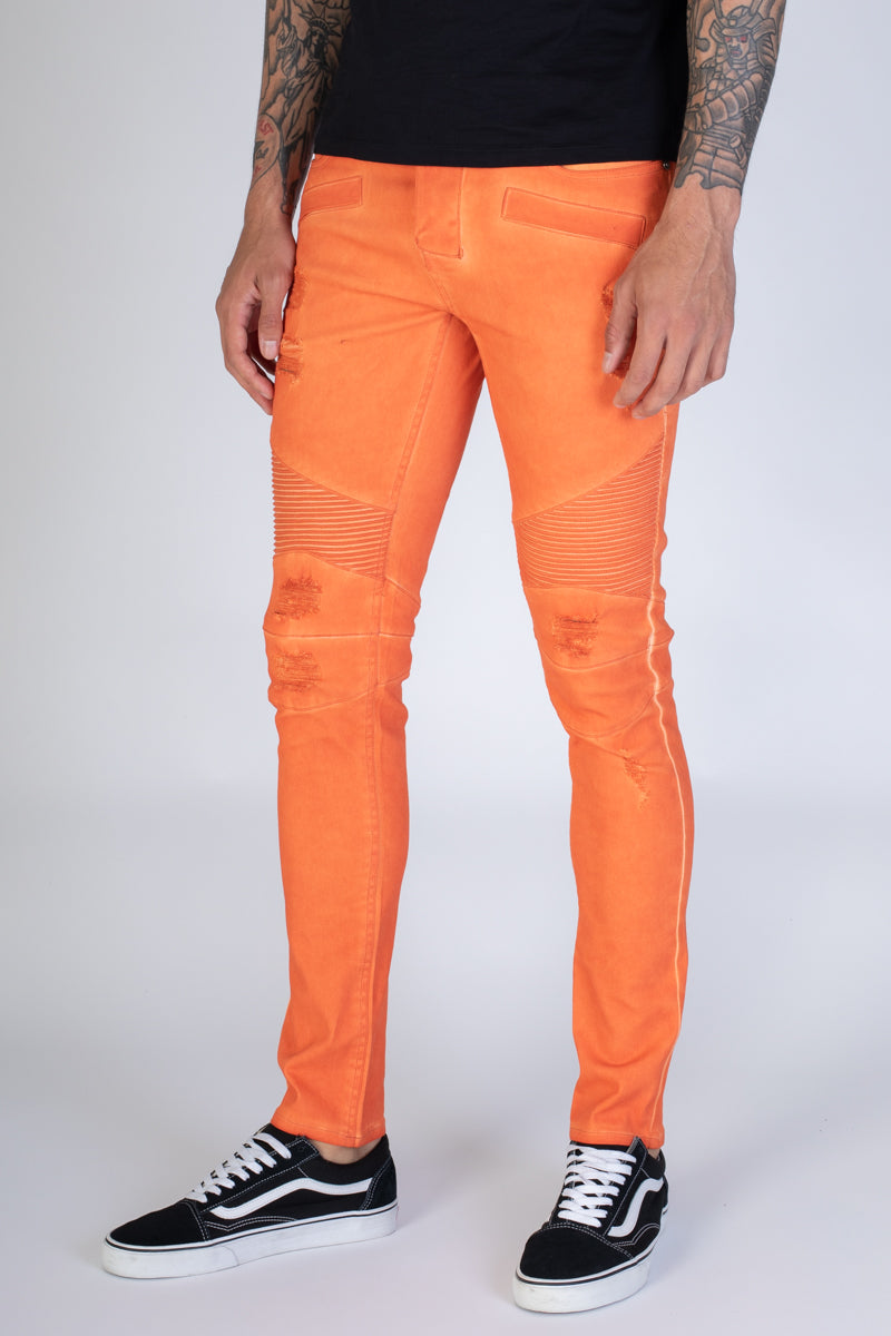 Spray Washed Moto Skinny Jeans (Orange) (3934698995814)