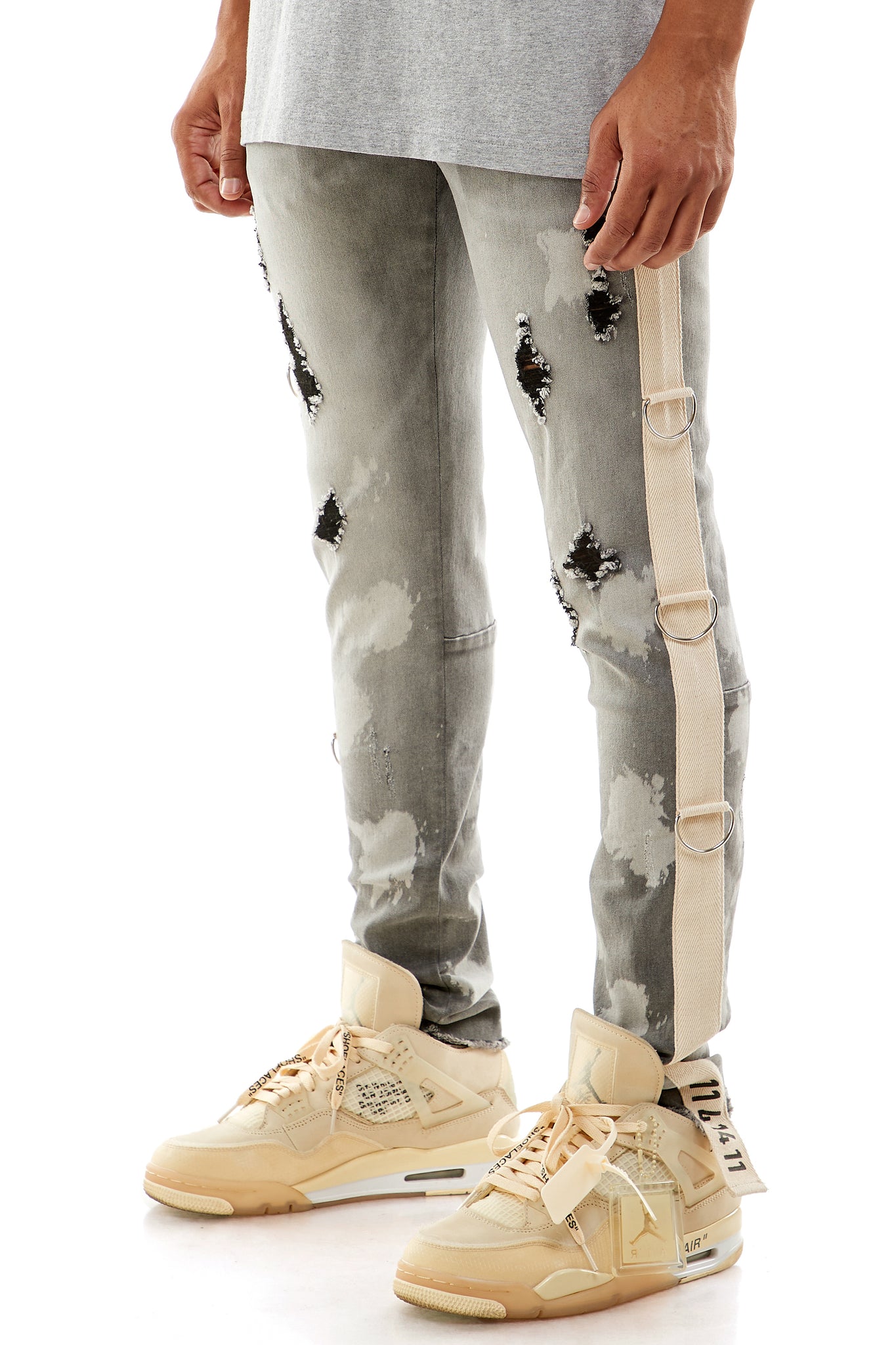 BLEACHED D-RING JEANS