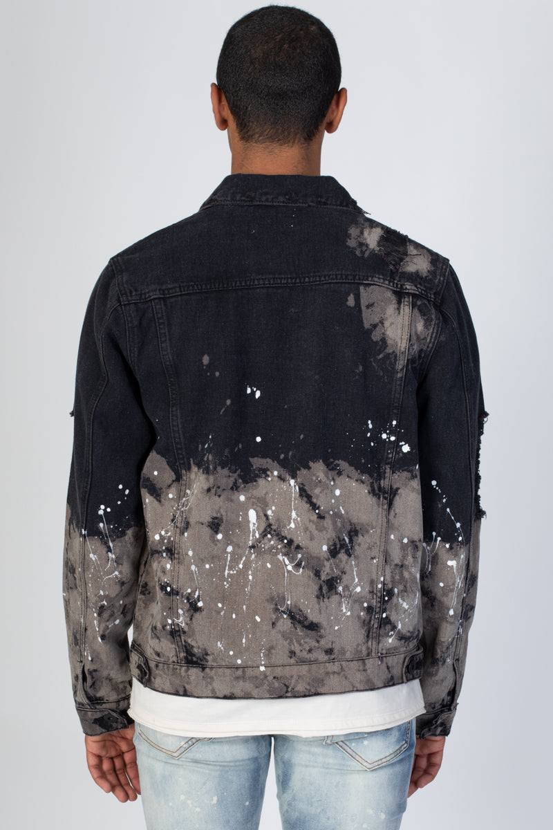 Painter's Distressed Denim Jacket (Black) (1425638162476)