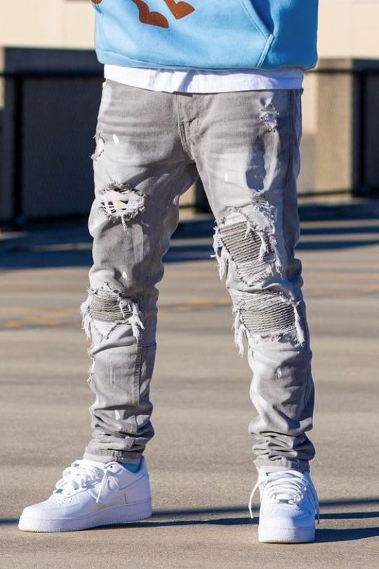 PINTUCK PATCHED JEANS