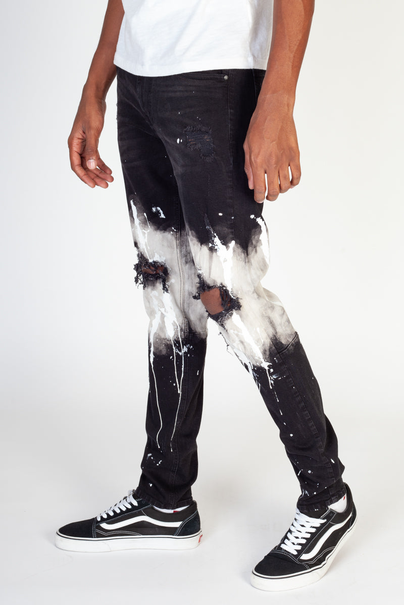 Painted Knee Skinny Jeans (Black) (4605227204710)