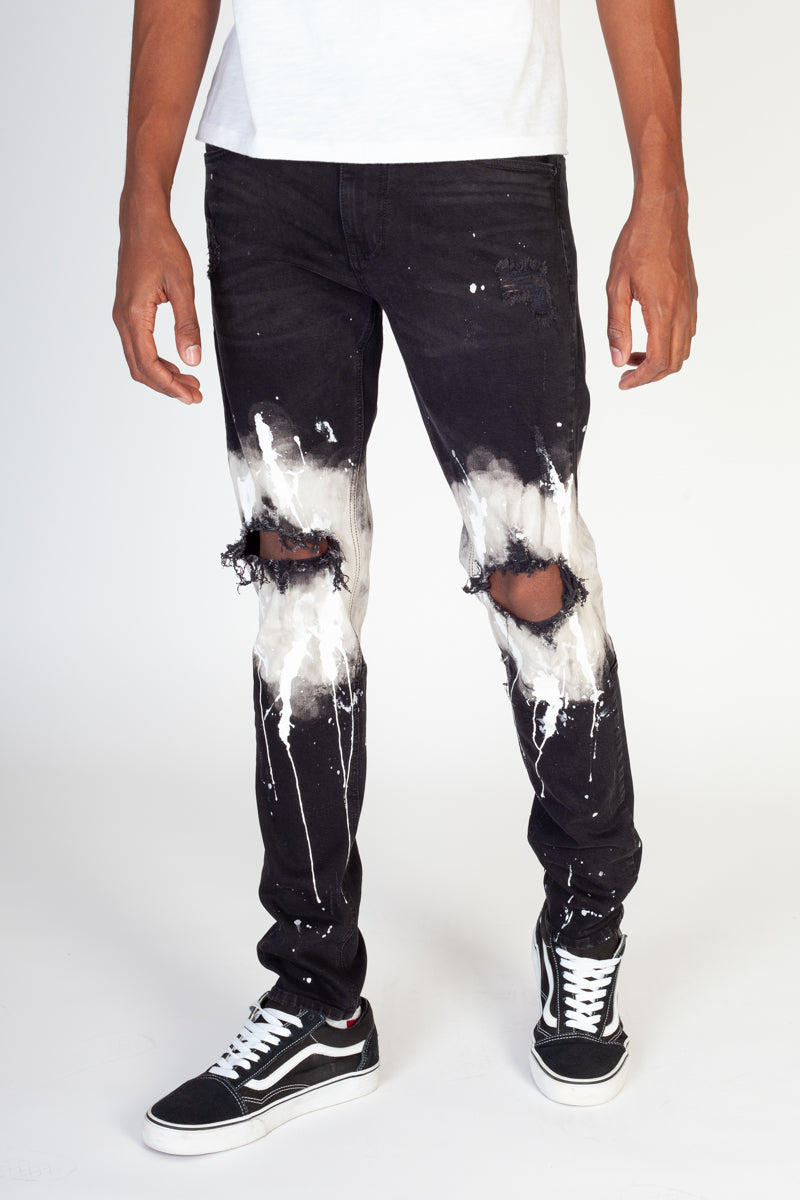 Painted Knee Skinny Jeans (Black) (4605227204710)