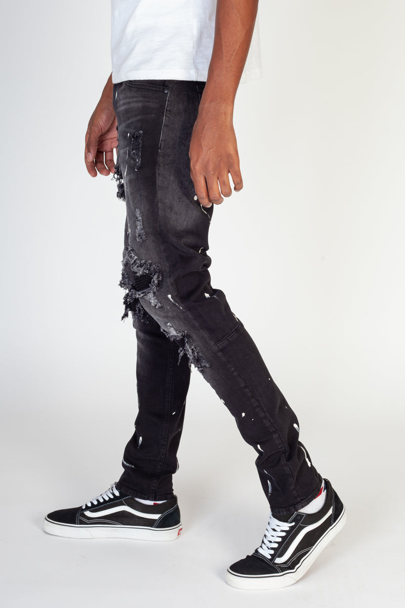 Pintuck Patched jeans (Dark Medium Grey) (4880628318310)