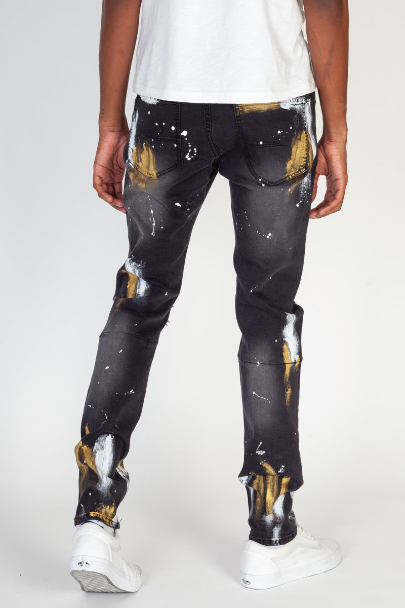 Ripped Jeans With Gold Paint Brush (Dark Medium Gray) (4474549207142)