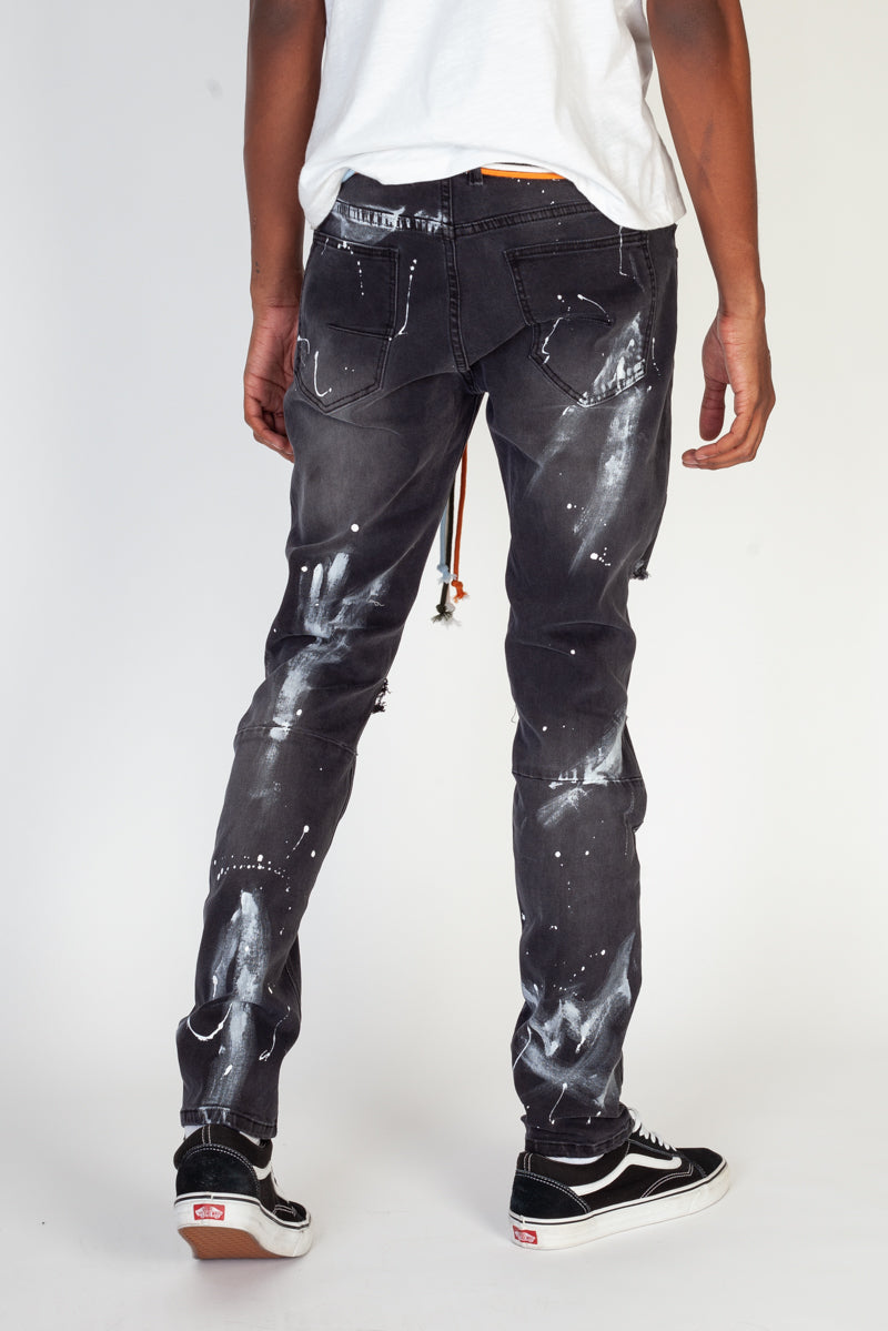 Paint Splatter Skinny Jeans With Multi-Color Drawstrings (Dark Medium Gray) (4605149610086)