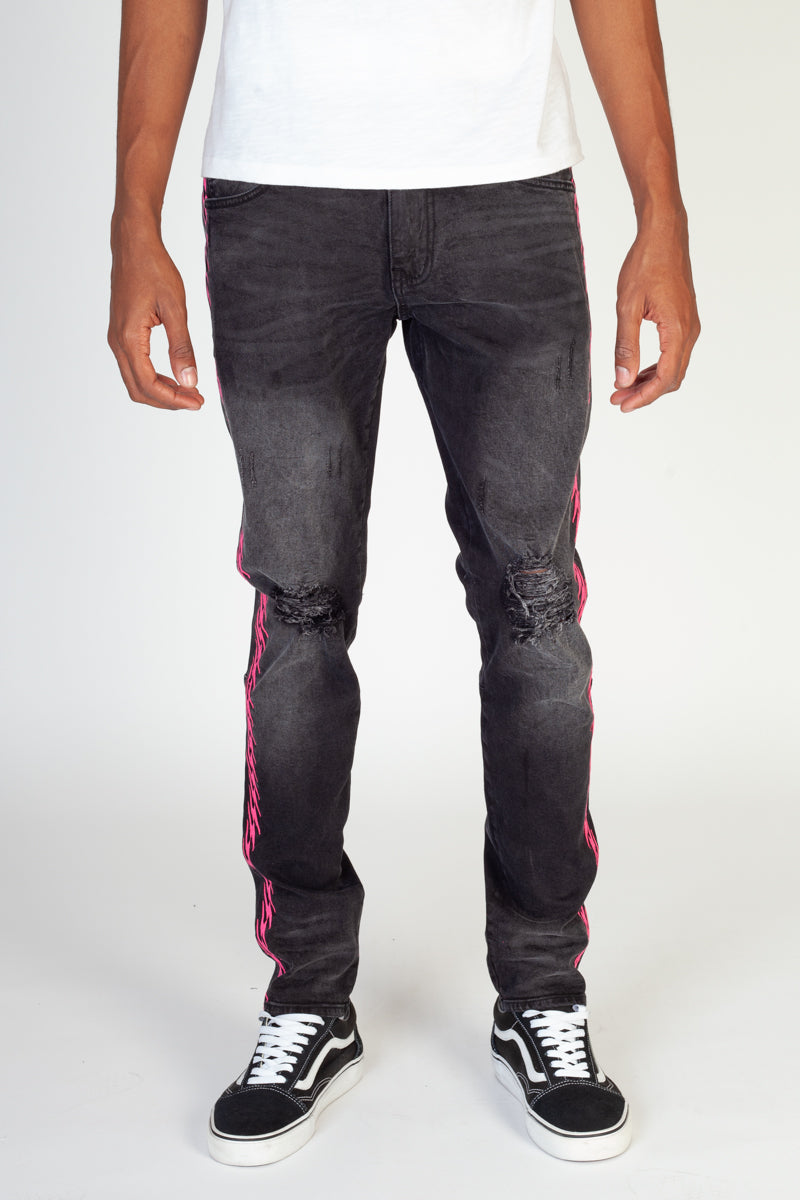 Neon Embroidered Jeans (Dark Medium Gray/Hot Pink) (4886833889382)